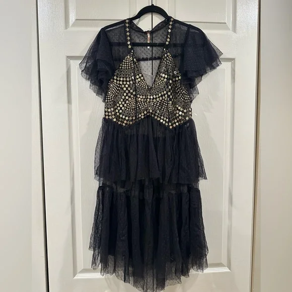 Free People Sheer Tulle Sequin Dress with side slits Free People Sheer Tulle Sequin Dress with side slits